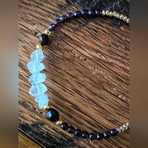 Raw & Refined:  Faceted Garnets & Double Terminated Herkimer Diamond Bracelet